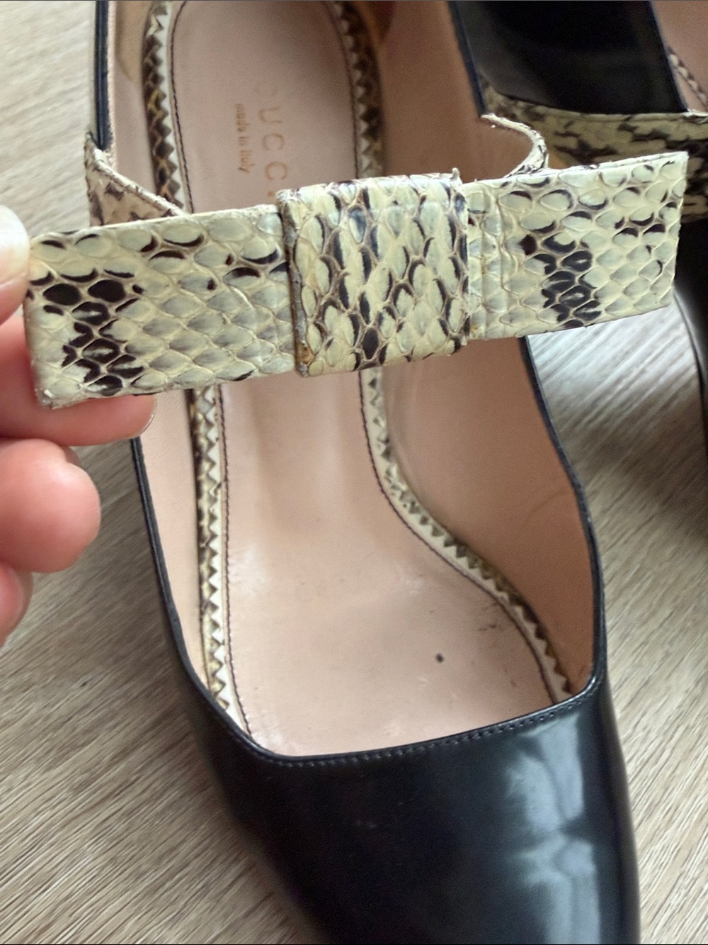 Gucci Python Bow Leather Pumps Block Heel Black Made in Italy EU 39 - Picture 2 of 16
